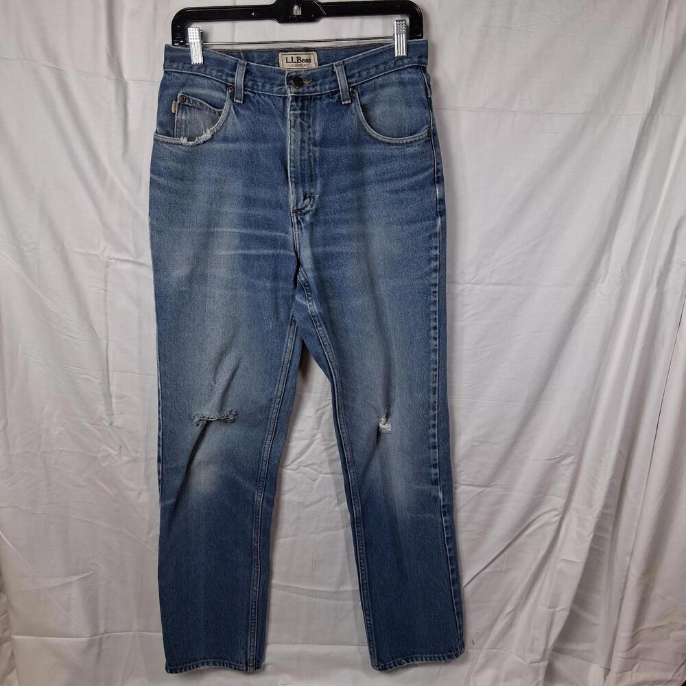 LL Bean Jeans Mens 31x32‎ Classic Fit Straight Leg Distressed Blue Inseam 29
